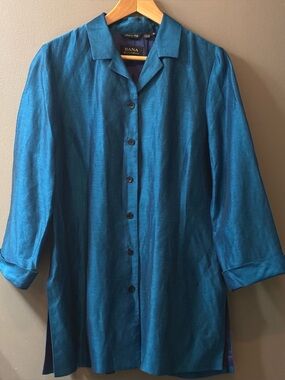 Vintage Dana Buchman Made in Italy Blue Iridescent Linen Button-Up Jacket/Tunic